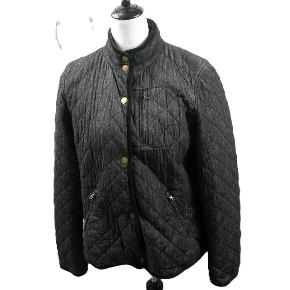 Lauren Ralph Lauren Black Matte Zip/Snap Quilted Jacket Size Large - Picture 1 of 8